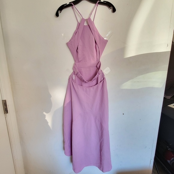 Halston Heritage Pink Halter Neck High Low Cut Out Back Midi Dress Size 2 - Picture 3 of 14